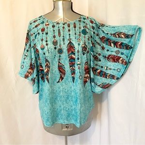 Aztec Feather Batwing Blouse S/M, L/XL